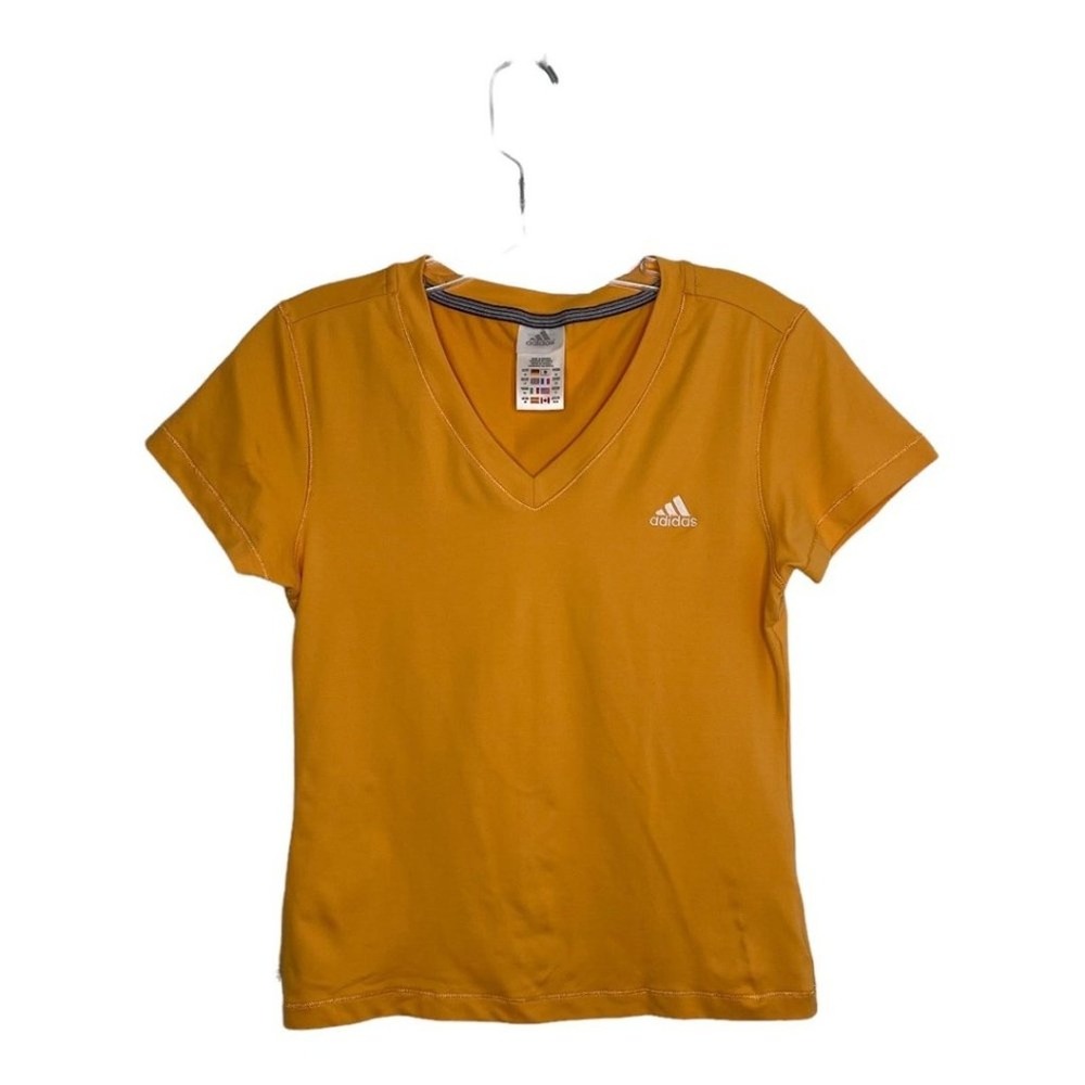 Adidas Climalite V-Neck Athletic T-Shirt Womens Medium Mustard Yellow Gold Sport - Picture 1 of 14